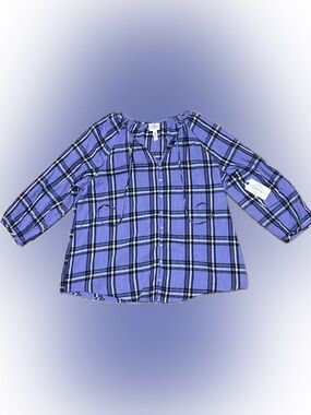 St. John’s Bay Apparel Purple Plaid Blouse with Tassels 💜🤍🖤